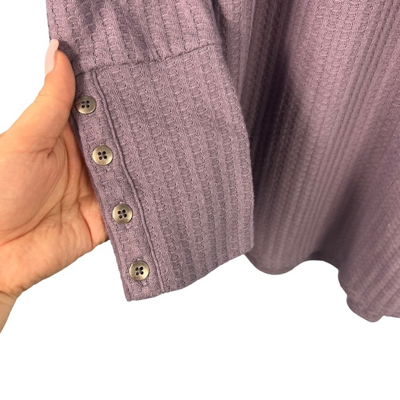 Chaser Purple Waffle Knit Long Sleeve Thermal Top Size Large Casual Pullover - Picture 6 of 10